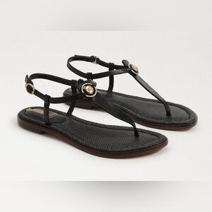 SAM EDELMAN Gigi Signet Black Leather Thong Sandals. Size 5.5 M